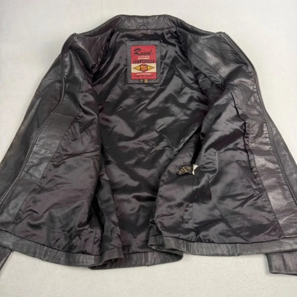 Reed‎ Leather Sportswear Womens Black Genuine Leather Zip Up Jacket Size M